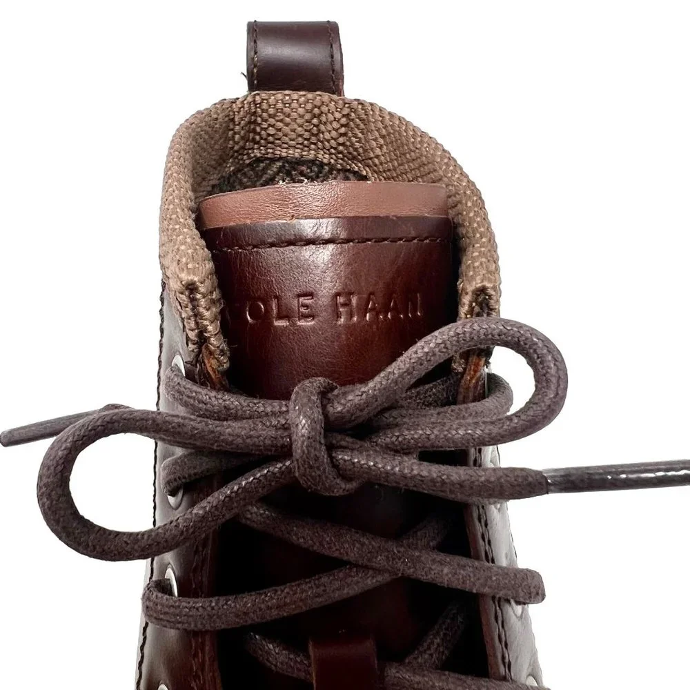 Cole Haan American Classics Plain Toe Leather Boot Brown White Lug Sole Size 8.5